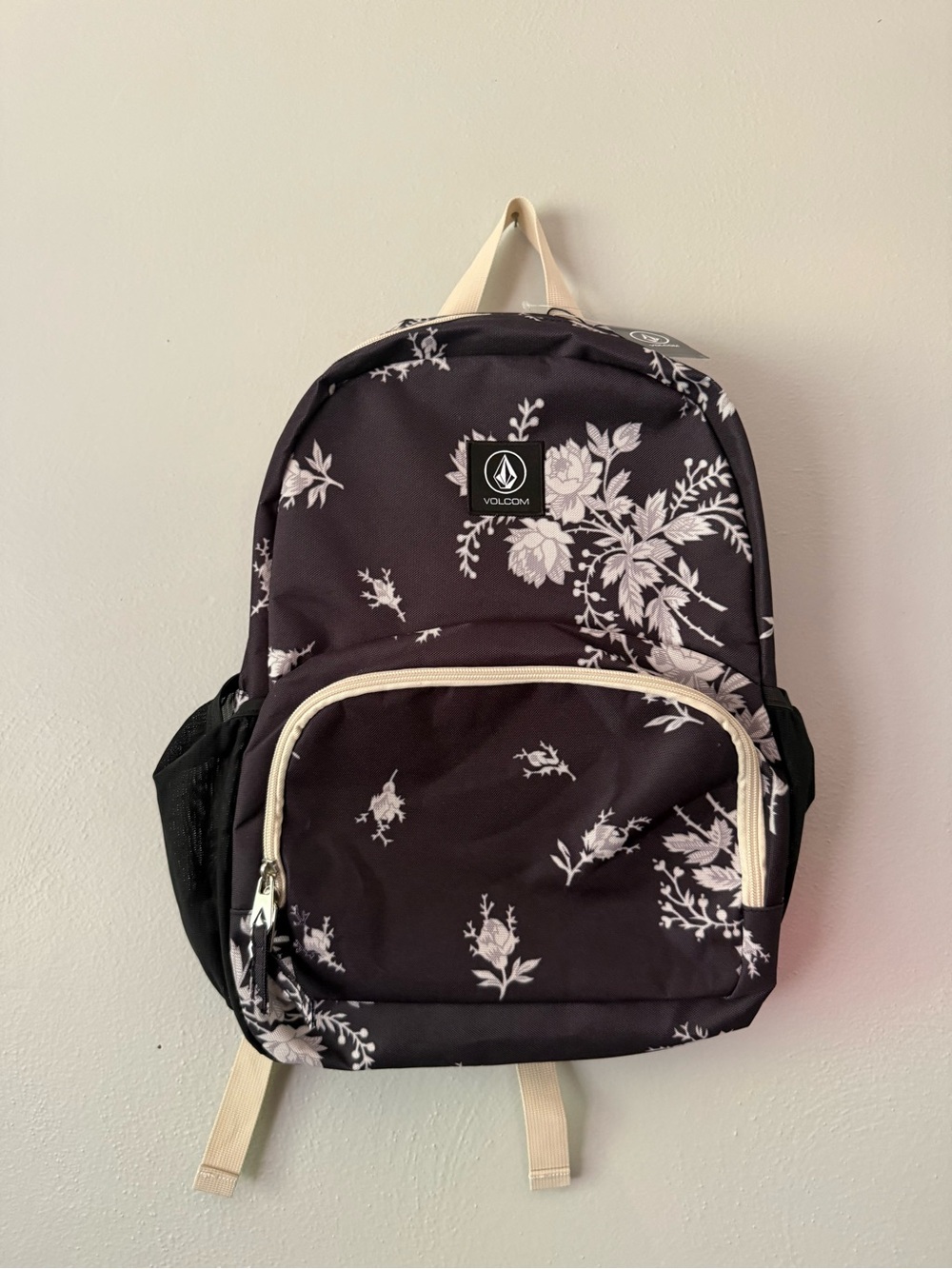 Volcom Black Backpack with Cream Floral Print